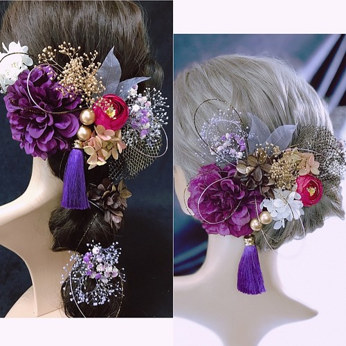 髪飾り ヘッドドレス 結婚式 成人式 卒業式 造花 かすみ草 紫陽花 