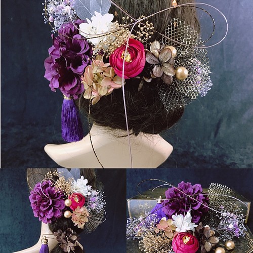 髪飾り ヘッドドレス 結婚式 成人式 卒業式 造花 かすみ草 紫陽花 