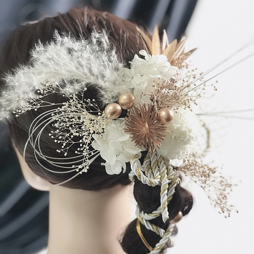 髪飾り・ヘッドドレス・結婚式 成人式 卒業式 造花 かすみ草 紫陽花 金