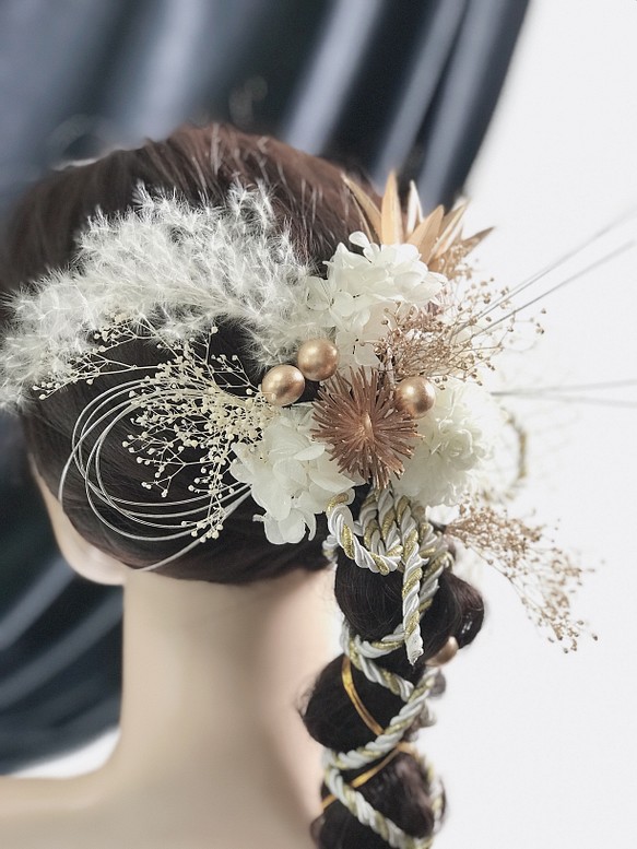 髪飾り・ヘッドドレス・結婚式 成人式 卒業式 造花 かすみ草 紫陽花 金