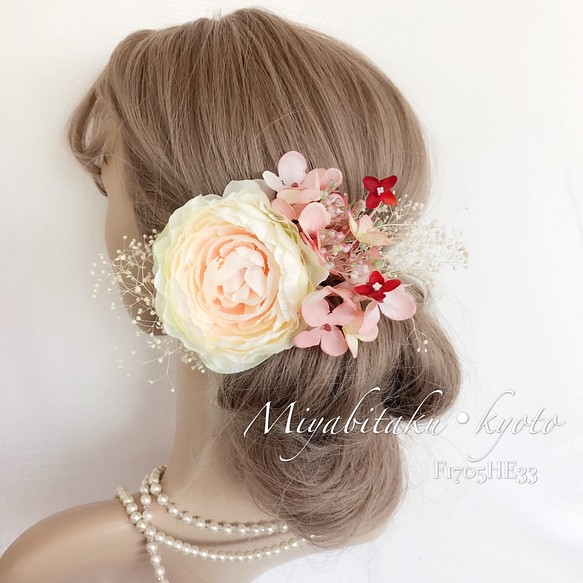 アンティーク 髪飾り ヘッドドレス 薔薇 かすみ草-