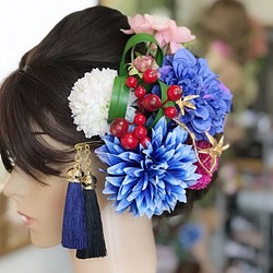 新作【F1806W6】青♡髪飾り♡・結婚式・パーディー・成人式・卒業式 1枚目の画像