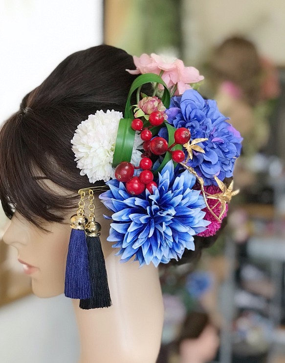 新作【F1806W6】青♡髪飾り♡・結婚式・パーディー・成人式・卒業式 1枚目の画像