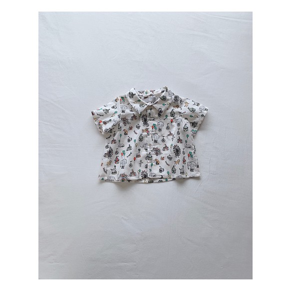 【cotton shirt (animal×white)】シャツ　ベビー　男の子　女の子　人気　出産祝い 1枚目の画像