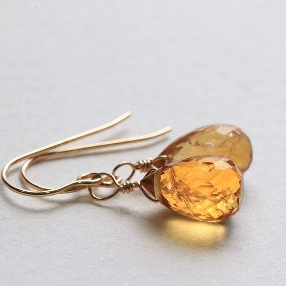 14Kgf 寶石級白蘭地黃水晶 AAA 耳環/耳環--小橡子-- 第1張的照片