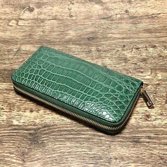 クロコダイル 本革 長財布 グリーン メンズ レディース 長財布 Mt Leather 通販 Creema クリーマ ハンドメイド 手作り クラフト作品の販売サイト