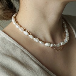 〈14kgf〉2WAY BAROQUE PEARL NECKLACE...バロックパール 真珠 ネックレス ブレスレット 1枚目の画像