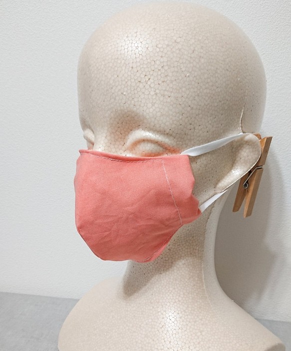 【新色追加】フィルターポケット付き布マスク　単色　サーモンピンク 1枚目の画像