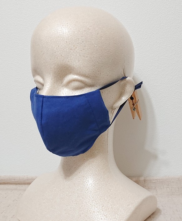 【新色追加】フィルターポケット付き布マスク  ネイビーブルー 1枚目の画像