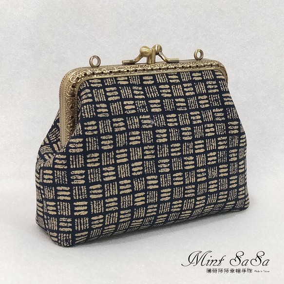 MintSaSa *日本チェックの二重層の金の袋は手縫いの綿の肩の財布の小銭入れの二重財布である場合もあります 1枚目の画像