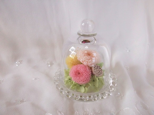 【ご依頼品】手のひらサイズの小さな仏花～ピンク～　プリザーブドフラワー 1枚目の画像