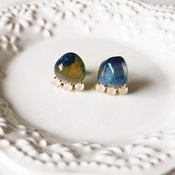 天然石珠寶耳環**藍瑪瑙 第1張的照片
