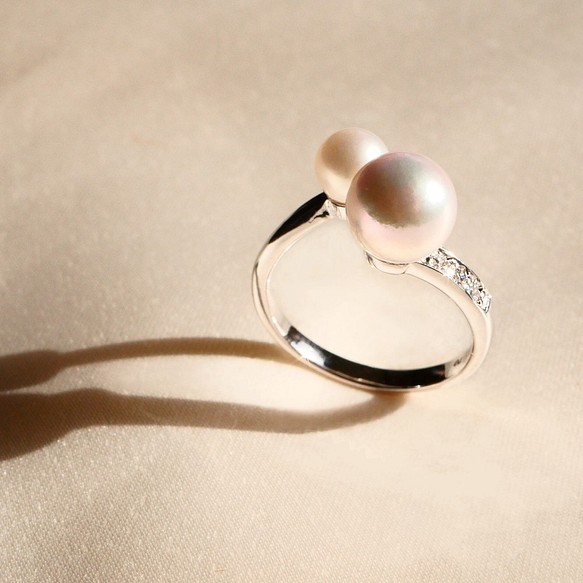 送料無料】仲良しあこや真珠のリング 2色のパール 4月の誕生石