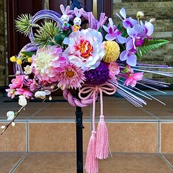 No.wreath-14956/ひな祭りリース(7)お雛様/34x38cm/ピンク・タッセル（アーティフィシャル造花 1枚目の画像