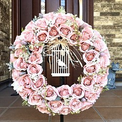 No.wreath-15146/アンティークピンク・ローズリング(1)/42cm/アーティフィシャルフラワー造花 1枚目の画像