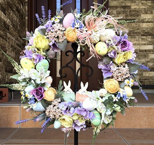 No.wreath-15151/イースターリース20-(3)50cm　ツインバニー/アーティフィシャルフラワー造花 1枚目の画像
