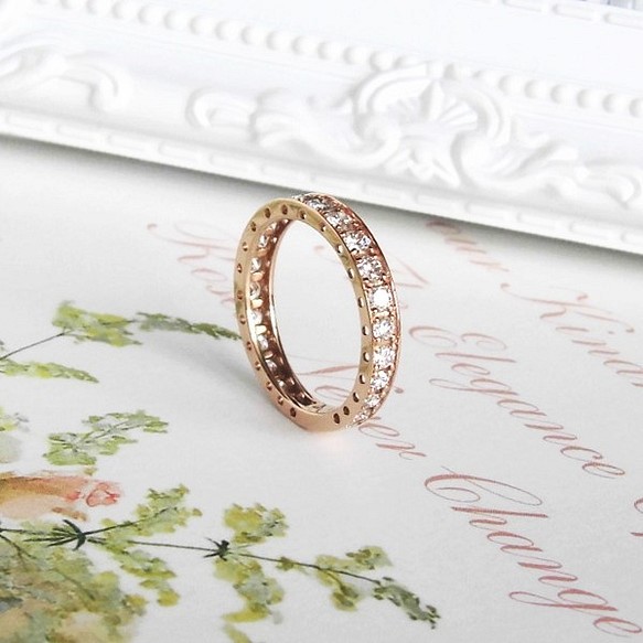 K18 Pink gold full-eternity diamonds ring - Wedding band 1枚目の画像
