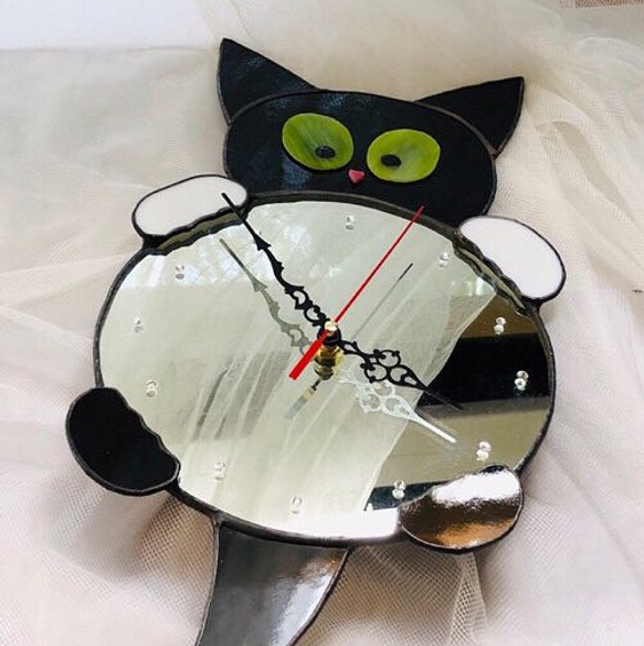 新品 SIMONE 黒猫 掛け時計 振り子時計 ネコ ビンテージ 60年代 復刻 