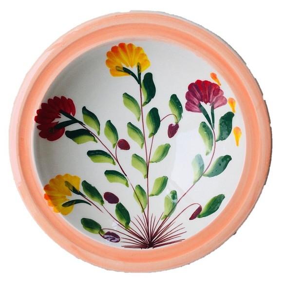 イタリア＆チュニジア人が大好きな手書き絵付けのかわいい万能皿　大きなお花が印象的　クスクス皿　67 1枚目の画像
