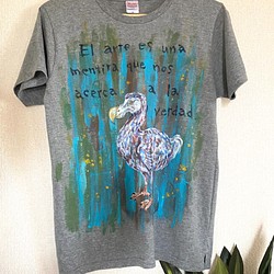 Tシャツ ハンド ペイント ドードー 鳥 グレー メンズ レディース【送料無料】 1枚目の画像