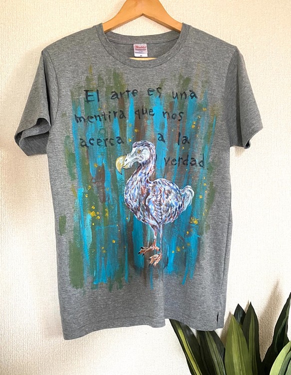 Tシャツ ハンド ペイント ドードー 鳥 グレー メンズ レディース【送料無料】 1枚目の画像