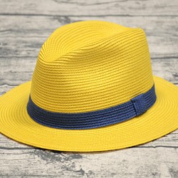 ハンサムな紙編みの紳士帽子＃MH5802鮮やかな黄色の紙編みの紙行環境保護材料[紙はあなたのNatural Clubを気にしてい 1枚目の画像