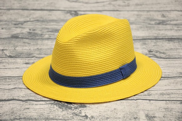 ハンサムな紙編みの紳士帽子＃MH5802鮮やかな黄色の紙編みの紙行環境保護材料[紙はあなたのNatural Clubを気にしてい 1枚目の画像
