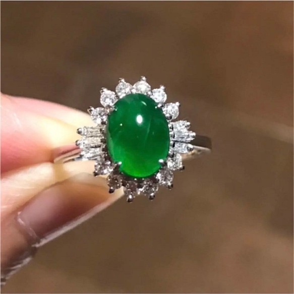 最高級】天然レア級 帝王緑翡翠 ダイヤモンド リング - 指輪・リング