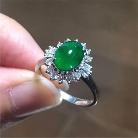最高級】天然レア級 帝王緑翡翠 ダイヤモンド リング - 指輪・リング