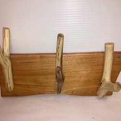 クヌギの枝とチェーンソーで製材したケヤキ板で作ったウォールフック③ 1枚目の画像