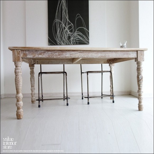 オールドチーク総無垢 ダイニングテーブルLW 食卓テーブル デスク ハンドメイド 天然木 古材家具 机 シンプル 1枚目の画像