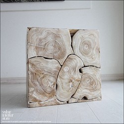 無垢 チークブロックスツールNW10 椅子 イス ベンチ チェア ナチュラル 手作り家具 チェア 銘木 無垢材家具 1枚目の画像