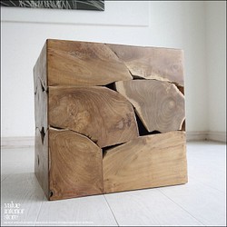 無垢 チークブロックスツールN/8 椅子 イス ベンチ チェア ナチュラル 手作り家具 チェア 銘木 無垢材家具 1枚目の画像