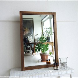 チーク材の壁掛け鏡 60cm×40cm 緑色 グリーン 木製フレーム 無垢材 鏡(壁掛け式) アウトレット特販