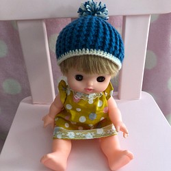 人形用ニット帽(青) 1枚目の画像
