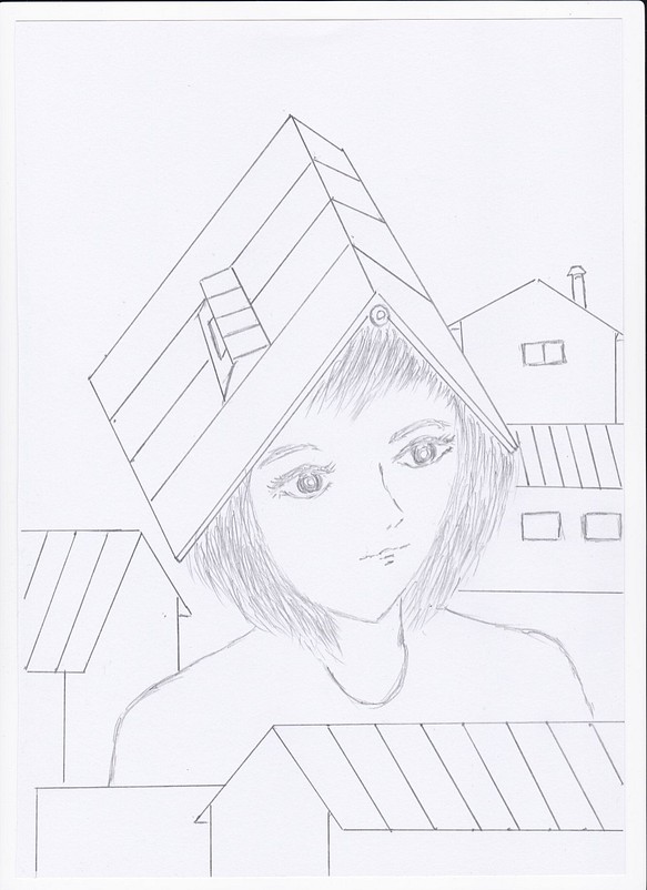 手描きイラスト 屋根を被る女性 イラスト Kill 通販 Creema クリーマ ハンドメイド 手作り クラフト作品の販売サイト