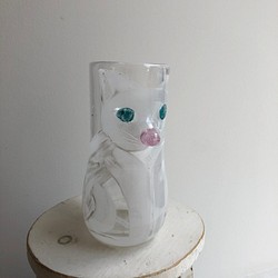 限定販売***ねこっぷ[ホワイト×クリア]土井朋子　白猫cat cup 1枚目の画像