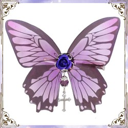 紫 パープル 蝶 チョウ バタフライ 薔薇 ヘアクリップ ヘアアクセサリー ヘアピン ヘアスタイル パーティー 結婚式 1枚目の画像