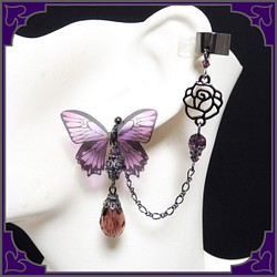Butterfly蝴蝶紫紫色穿孔耳環耳套耳夾耳套哥特 第1張的照片