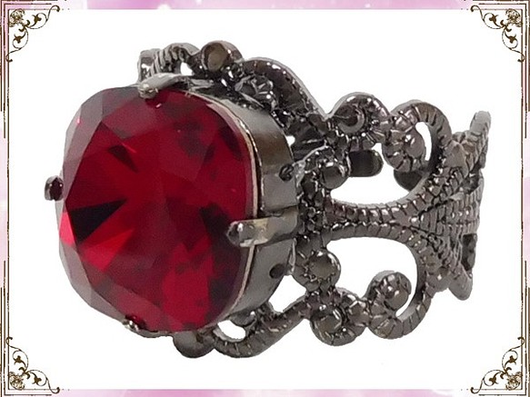 哥特式施華洛世奇戒指免費尺寸紅色紅色戒指哥特式洛麗塔朋克V配件 第1張的照片