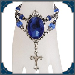橢圓形橢圓形石頭手鍊藍色藍色哥特式哥特朋克V型配件婦女萬聖節 第1張的照片