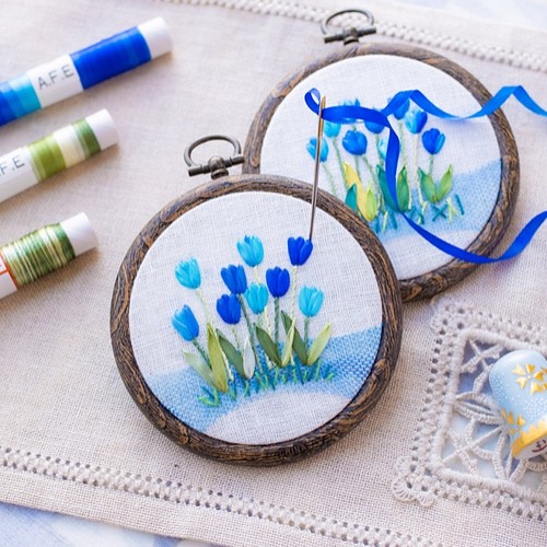 青チューリップの花の刺繍製作キット_A.F.E 19 〜シルクリボンで簡単に ...
