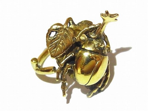 『 カブトムシ リング 』指輪　ジュエリー かわいい 個性的 フェミニン ナチュラル 可愛い 昆虫　インポート　ゴールド 1枚目の画像