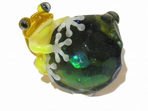 水 (四)【 kengtaro / ケンタロー 】 カエル ボロシリケイトガラス 職人 作家 蛙 黄色　イエロー　軟体