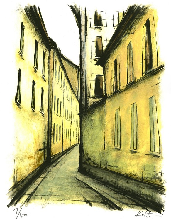 風景画 パリ 版画「パリの裏通り 」 1枚目の画像