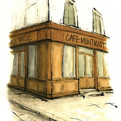 風景画 パリ 版画「モンマルトルの街角 」 1枚目の画像