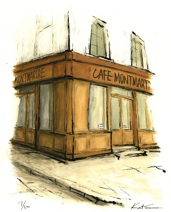 風景画 パリ 版画「モンマルトルの街角 」 1枚目の画像