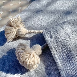 ポンポン　ブランケット　毛布　ラグ　pompom blanket  ブルー　大 1枚目の画像