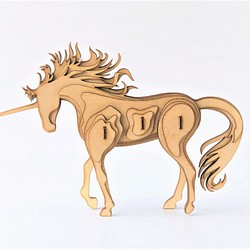 雷雕木質 立體3D拼圖DIY模型 擺飾 禮品 裝飾 幻想 幻獸 傳說 獨角獸 第1張的照片