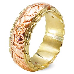 指輪 レディース メンズ ゴールド ピンクゴールド 真鍮 プルメリア ハワイアン ジュエリー 幅8mm 太め【送料無料】